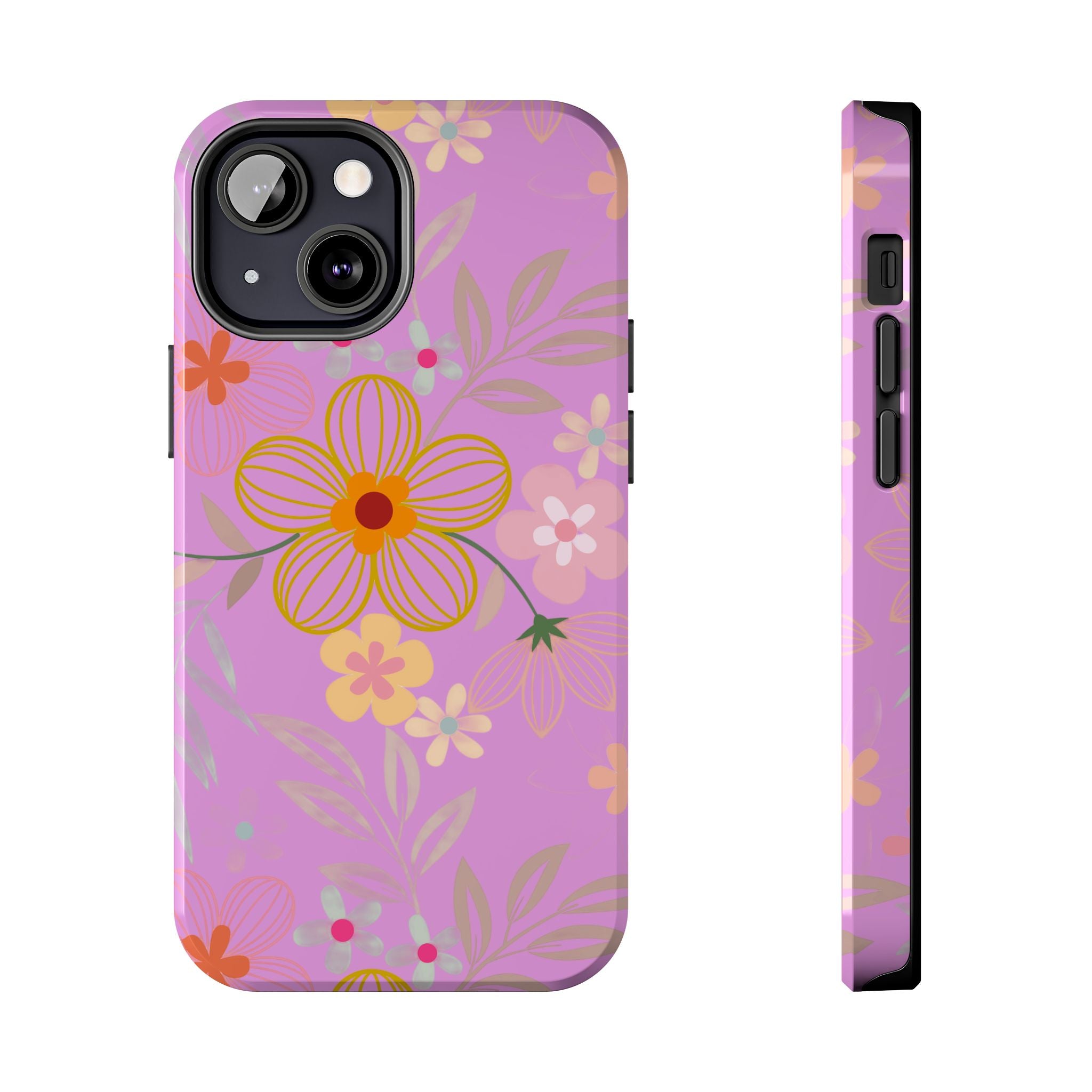 Floral Pink Tough Phone Case – Retro Flower Pattern Phone Cover