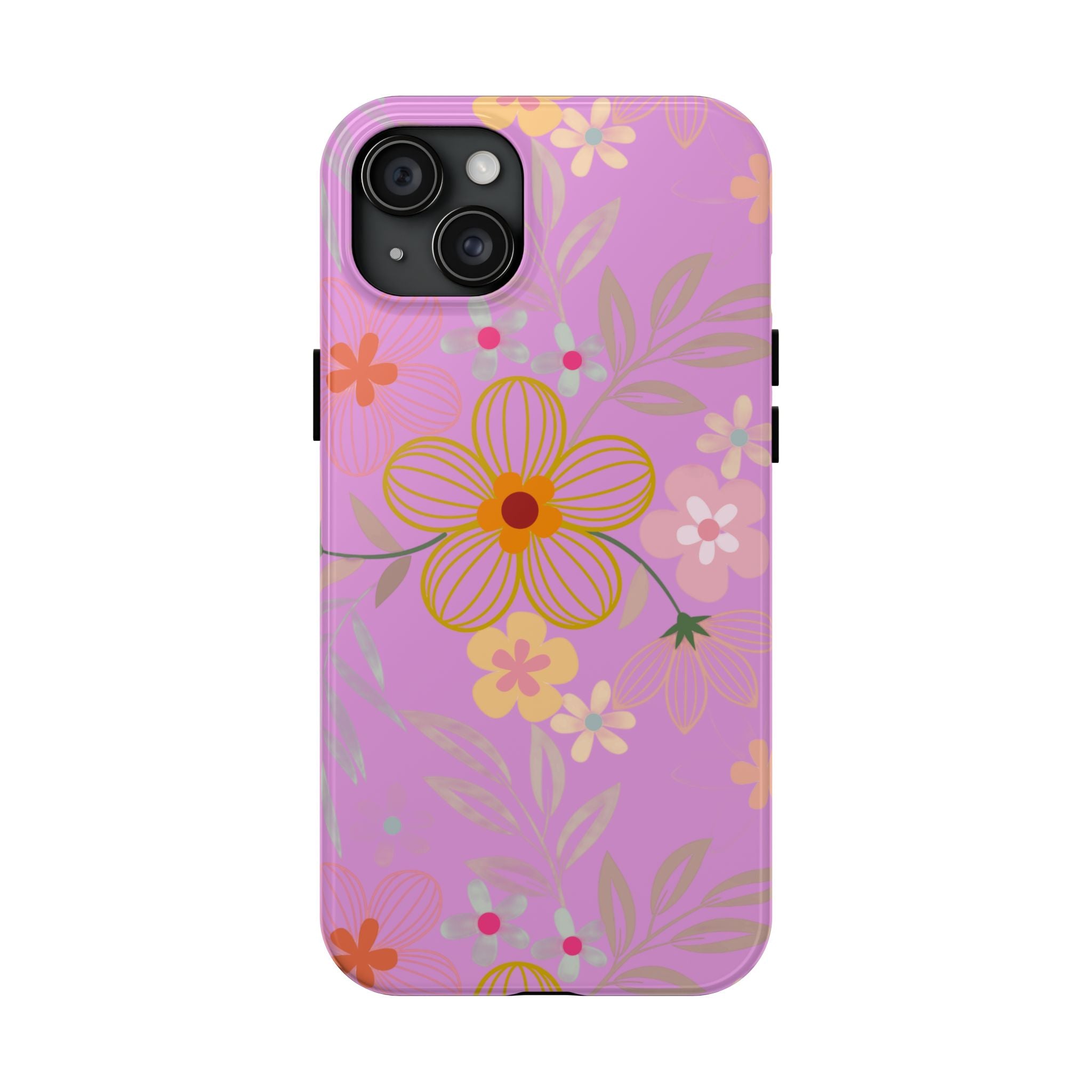 Floral Pink Tough Phone Case – Retro Flower Pattern Phone Cover