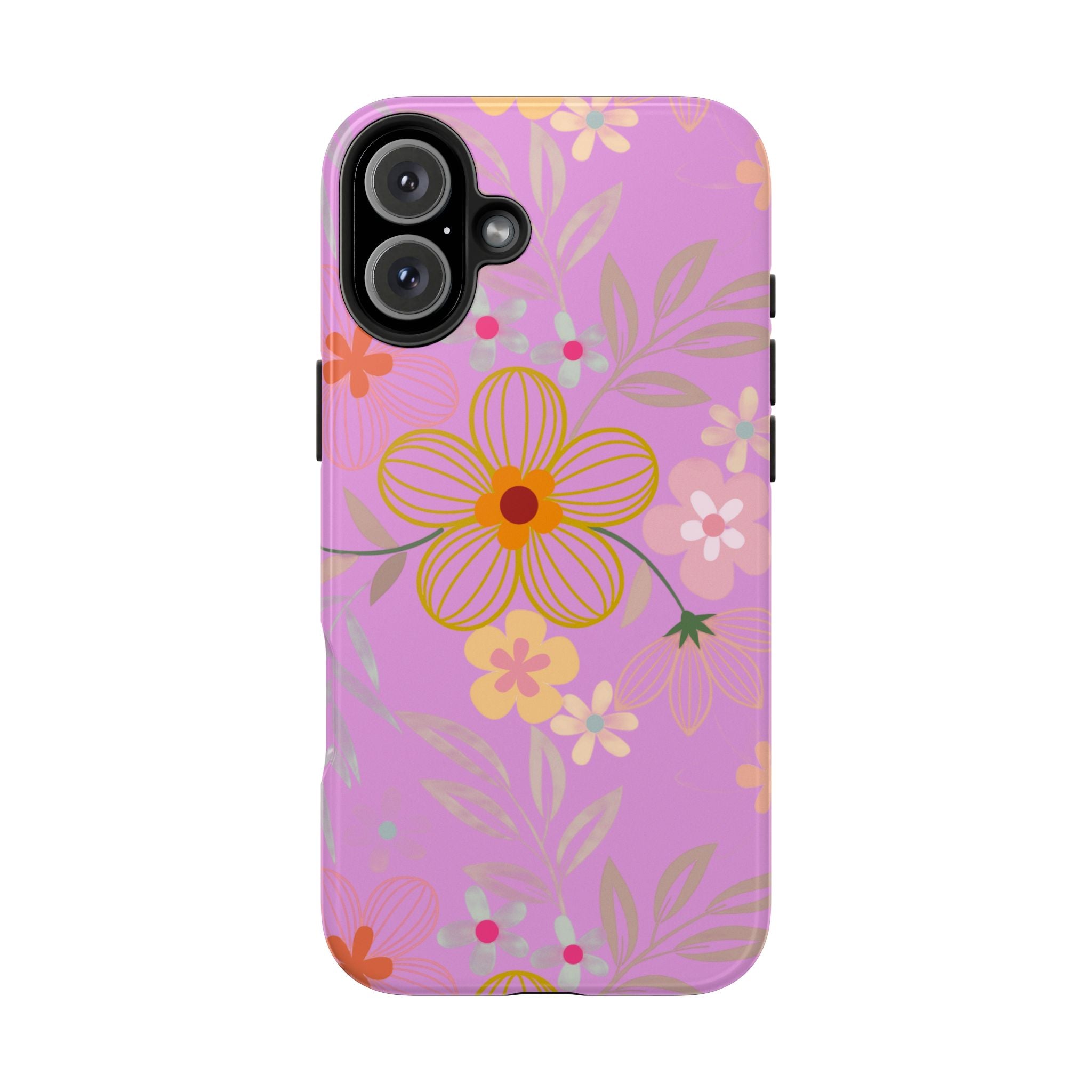 Floral Pink Tough Phone Case – Retro Flower Pattern Phone Cover