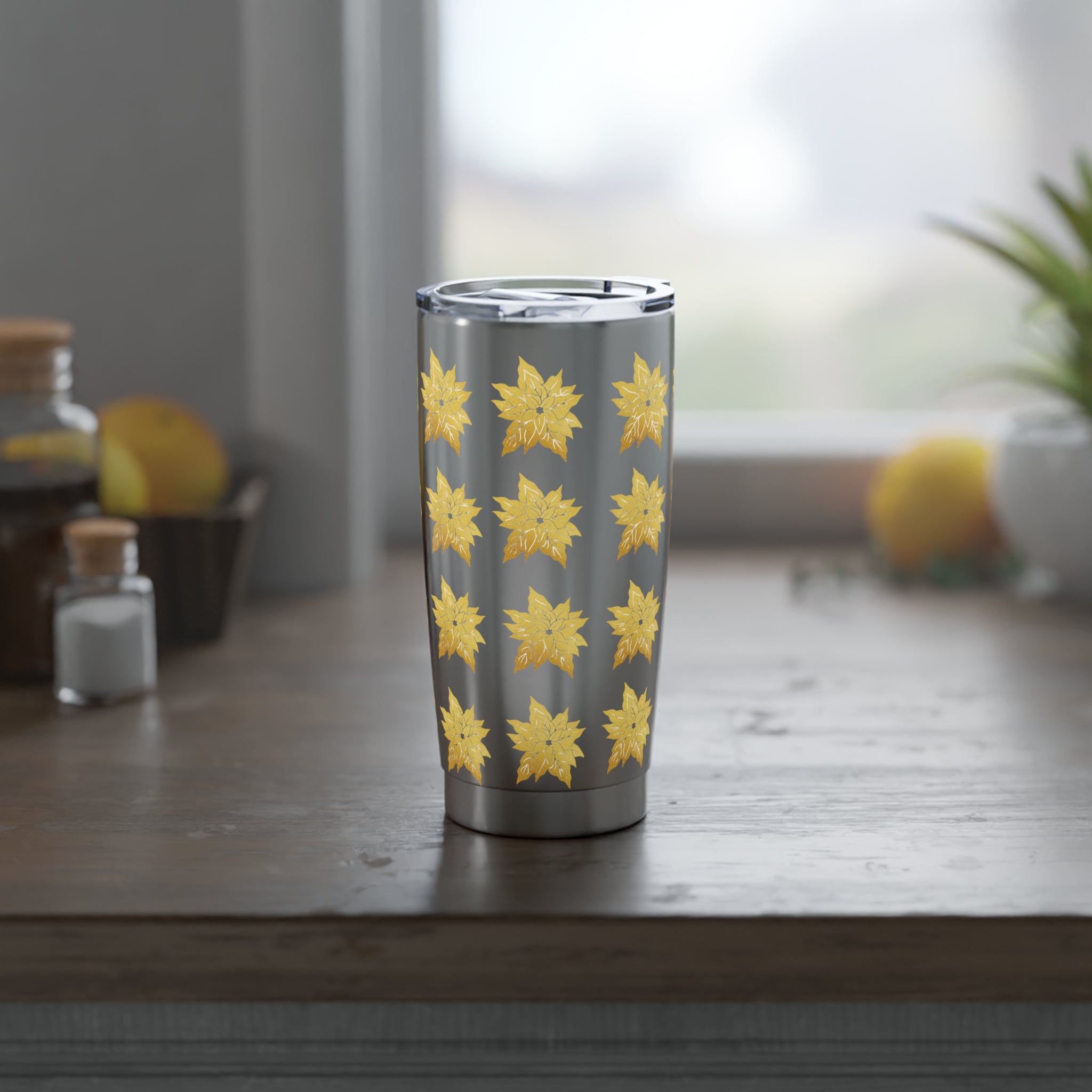 Golden Poinsettia 20oz Tumbler - Holiday Floral Insulated Travel Cup