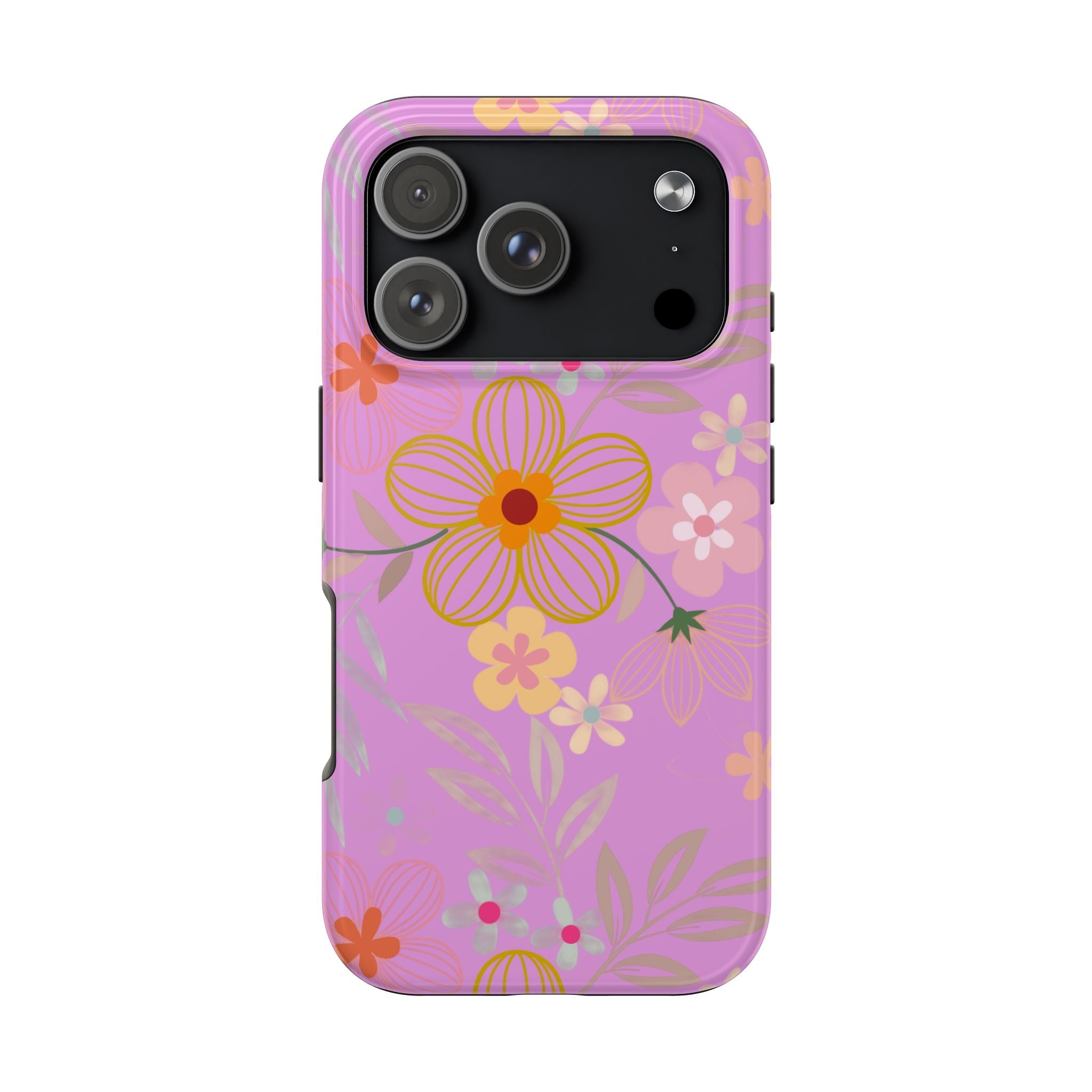 Floral Pink Tough Phone Case – Retro Flower Pattern Phone Cover