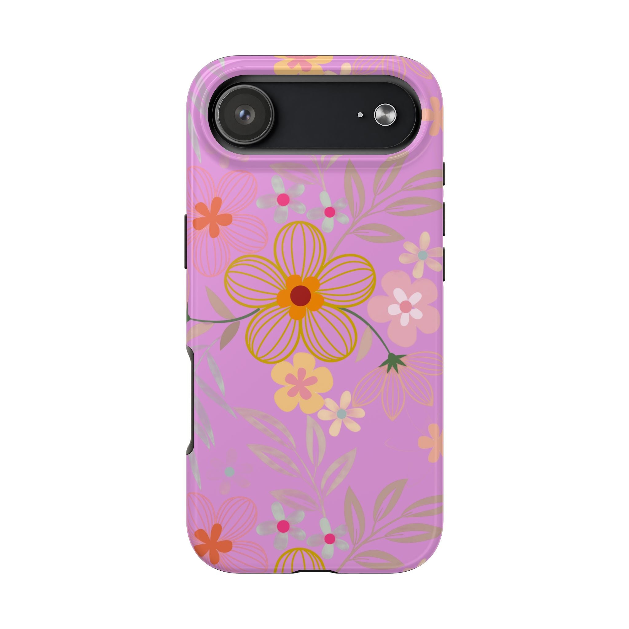 Floral Pink Tough Phone Case – Retro Flower Pattern Phone Cover