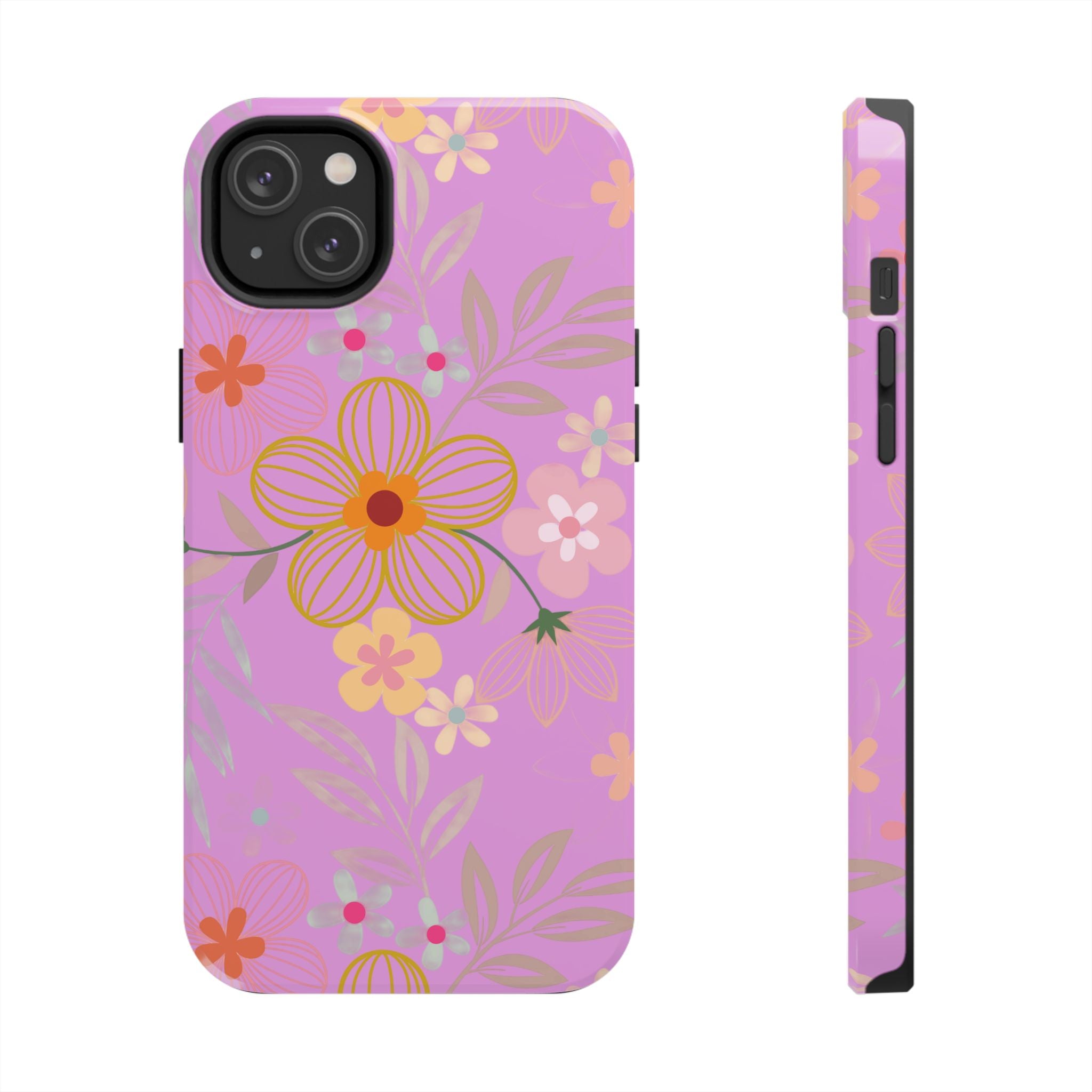 Floral Pink Tough Phone Case – Retro Flower Pattern Phone Cover