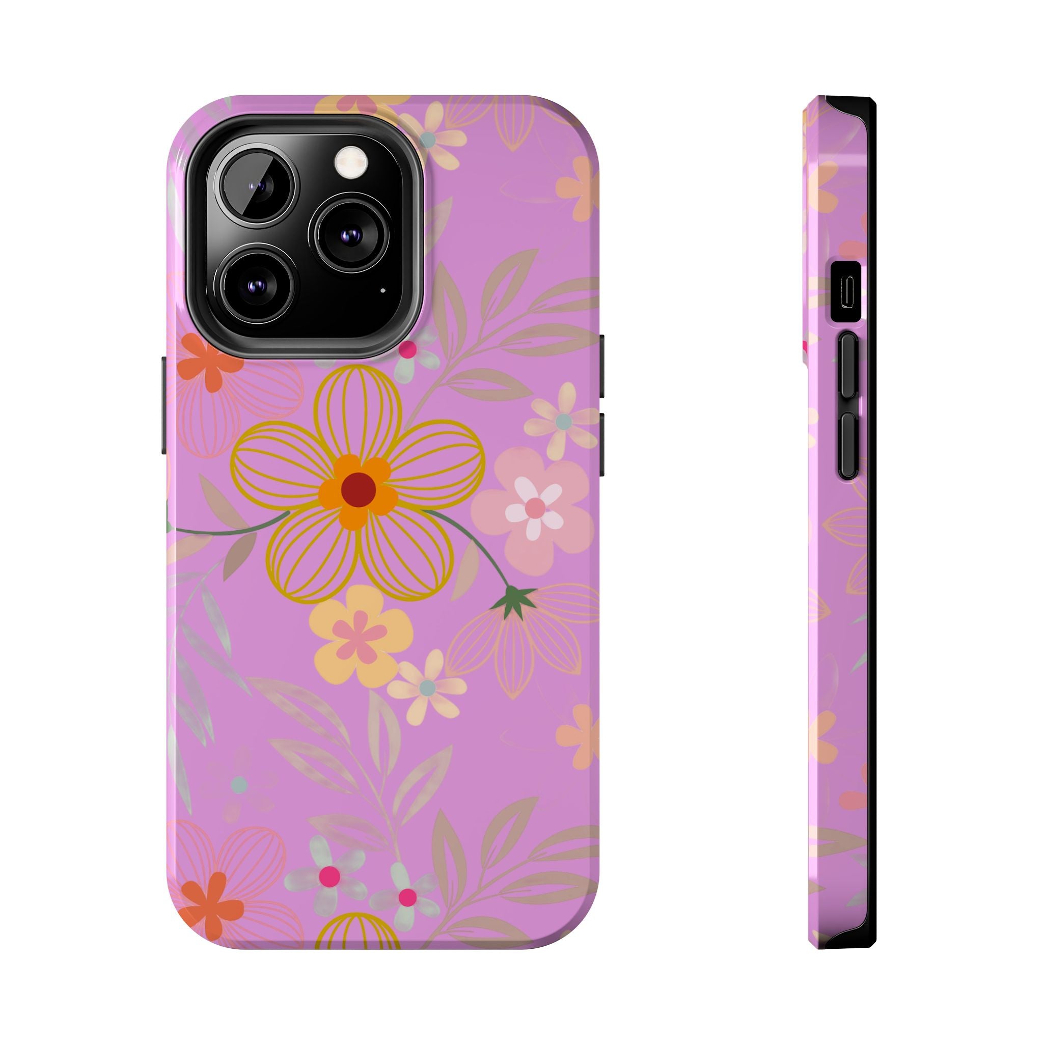 Floral Pink Tough Phone Case – Retro Flower Pattern Phone Cover