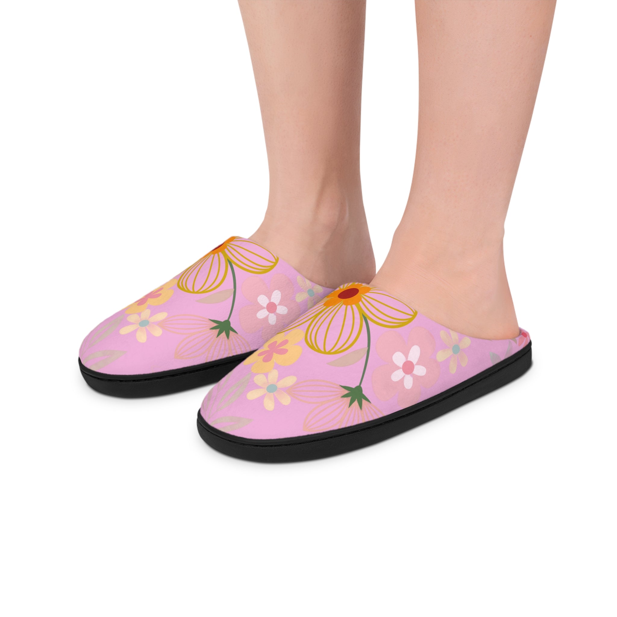 Floral Pink Cozy Indoor Slippers — Women's Soft Flower Pattern House Shoes