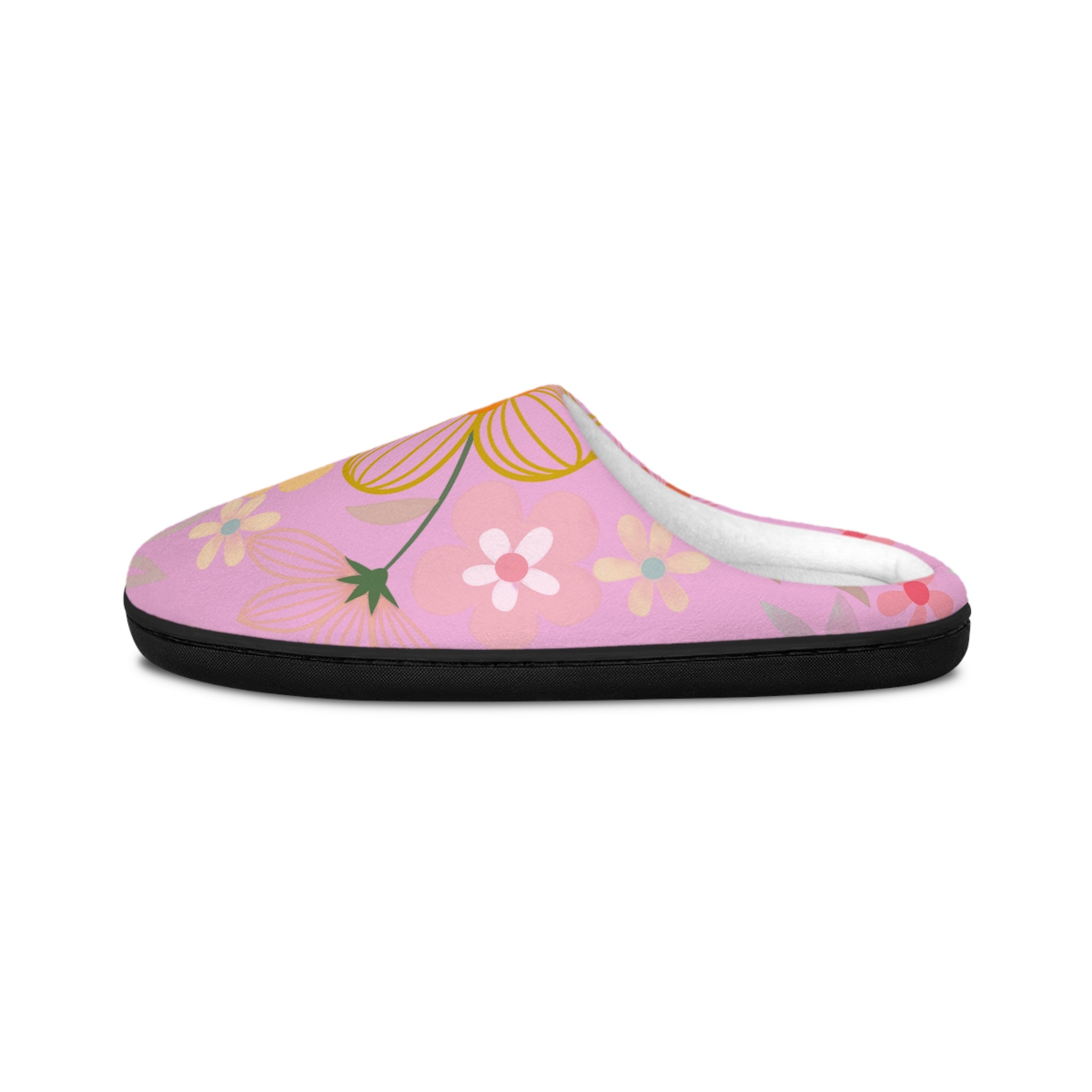 Floral Pink Cozy Indoor Slippers — Women's Soft Flower Pattern House Shoes
