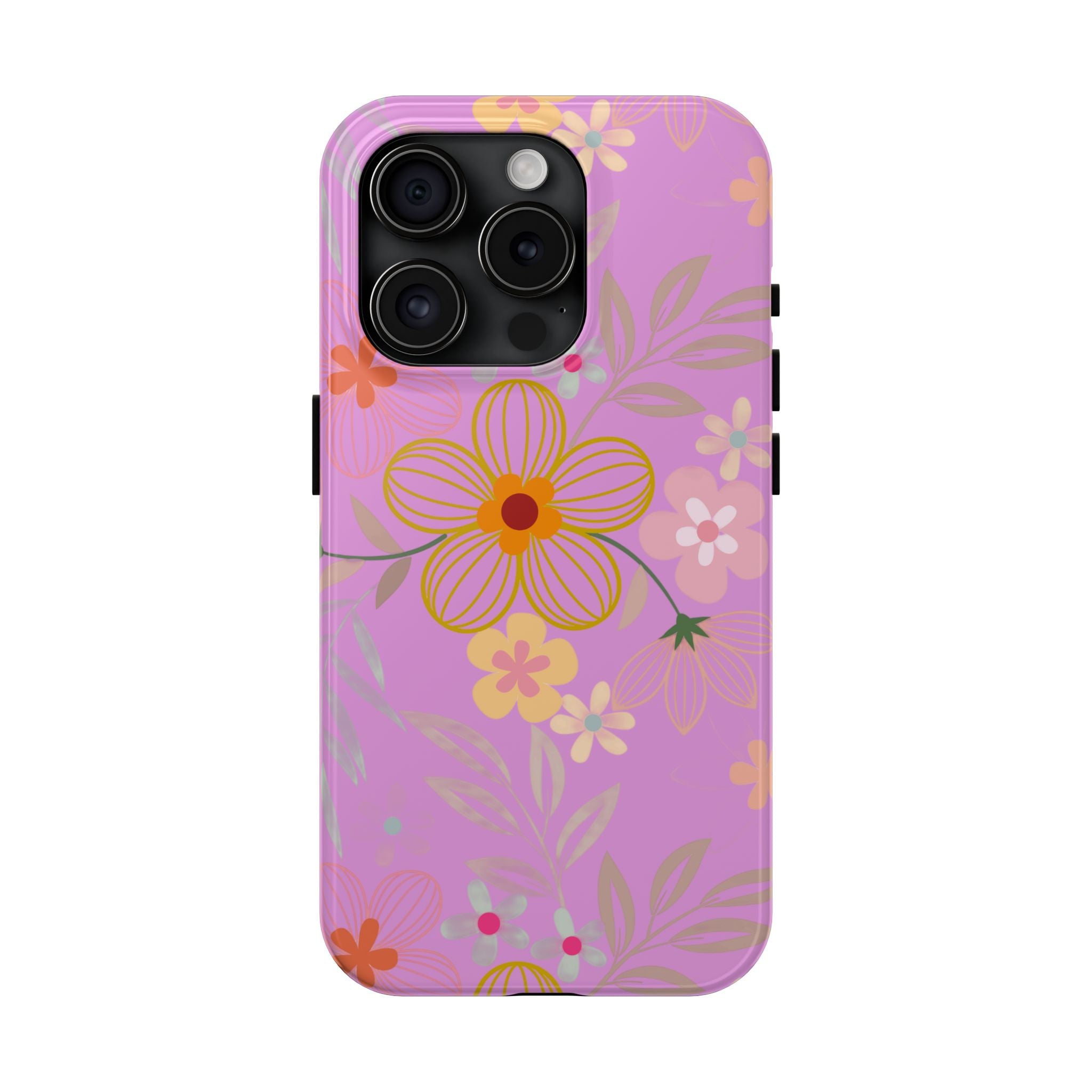 Floral Pink Tough Phone Case – Retro Flower Pattern Phone Cover