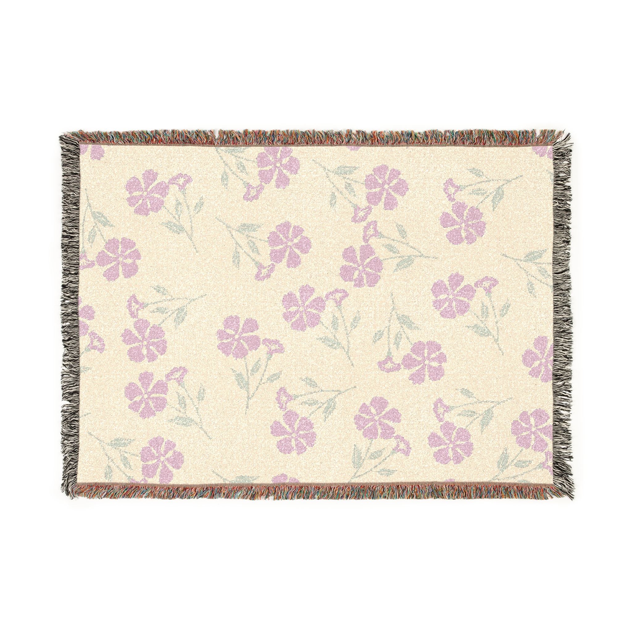 Pastel Floral Woven Blanket — Lavender Blossom Throw with Fringe