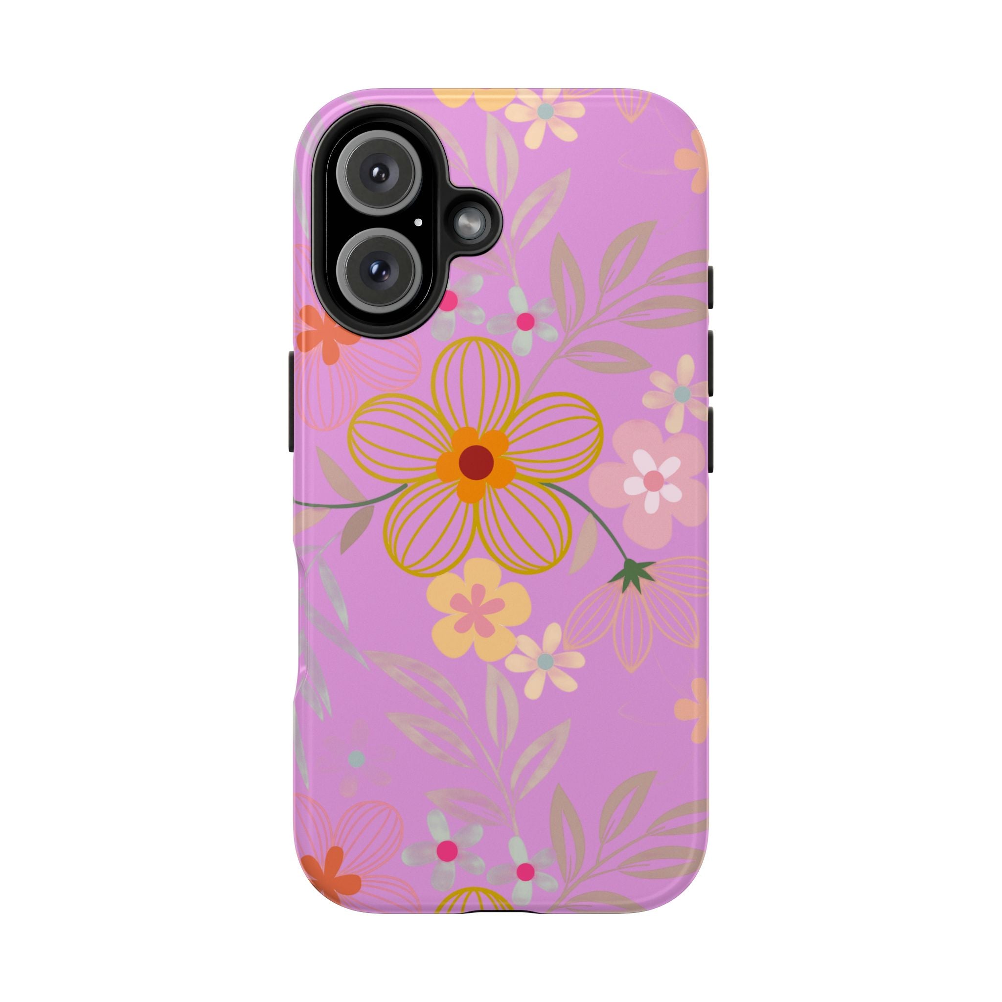 Floral Pink Tough Phone Case – Retro Flower Pattern Phone Cover