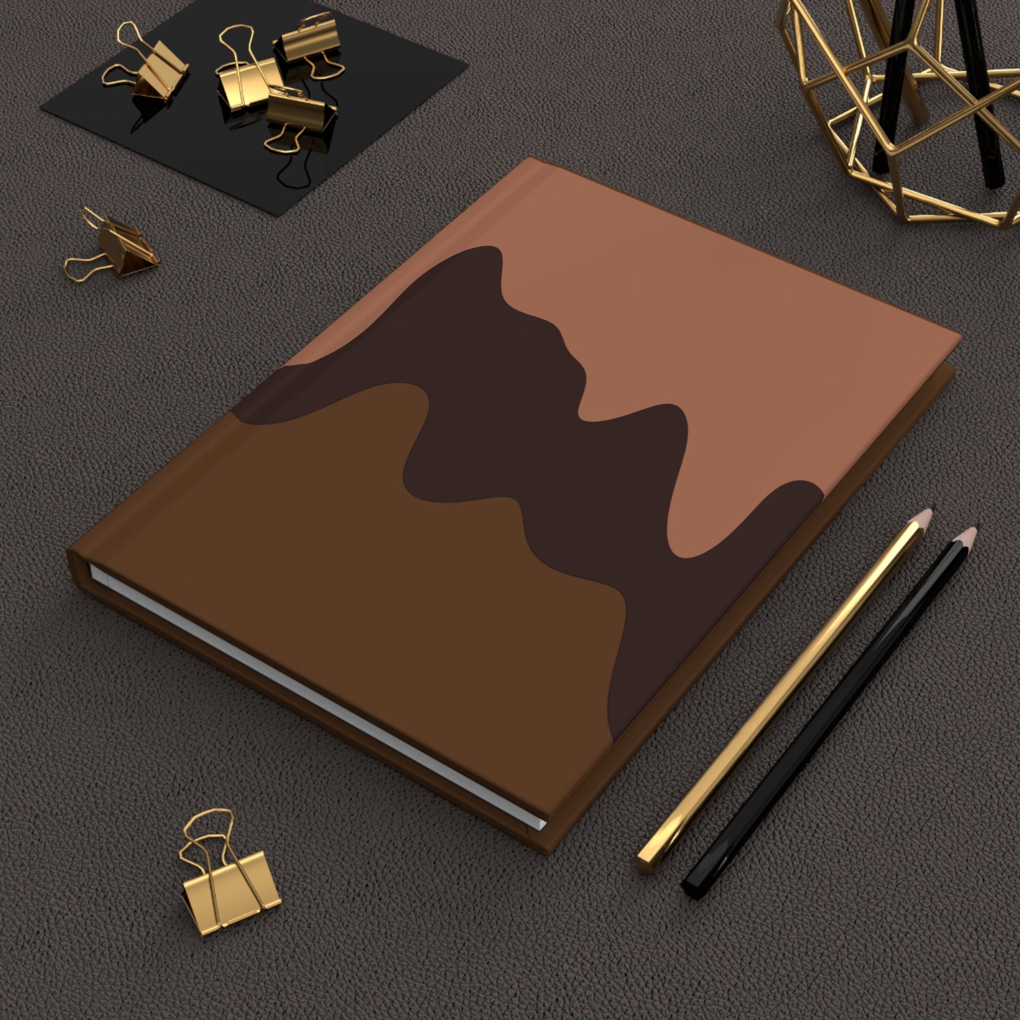 Abstract Earth Tones Hardcover Journal — Brown Wavy Matte Notebook