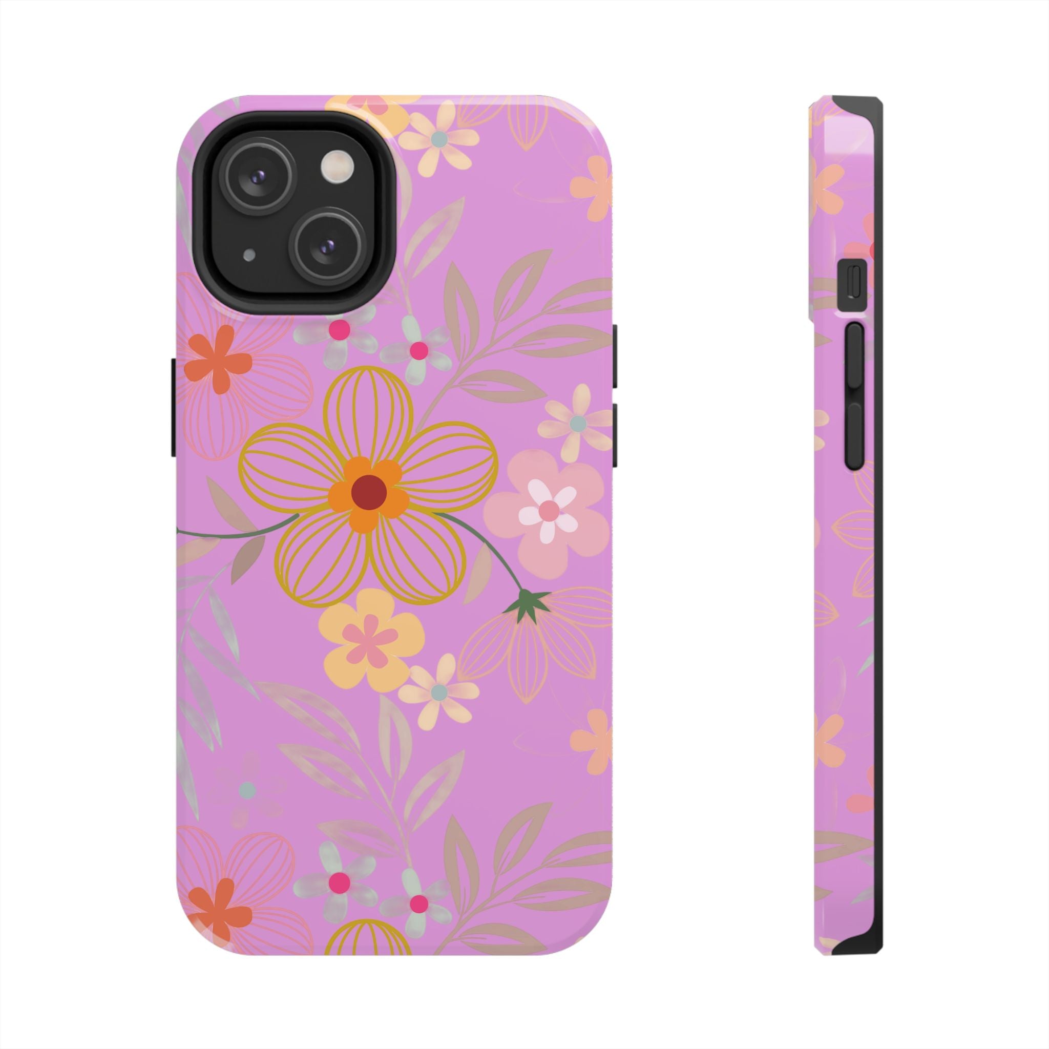 Floral Pink Tough Phone Case – Retro Flower Pattern Phone Cover