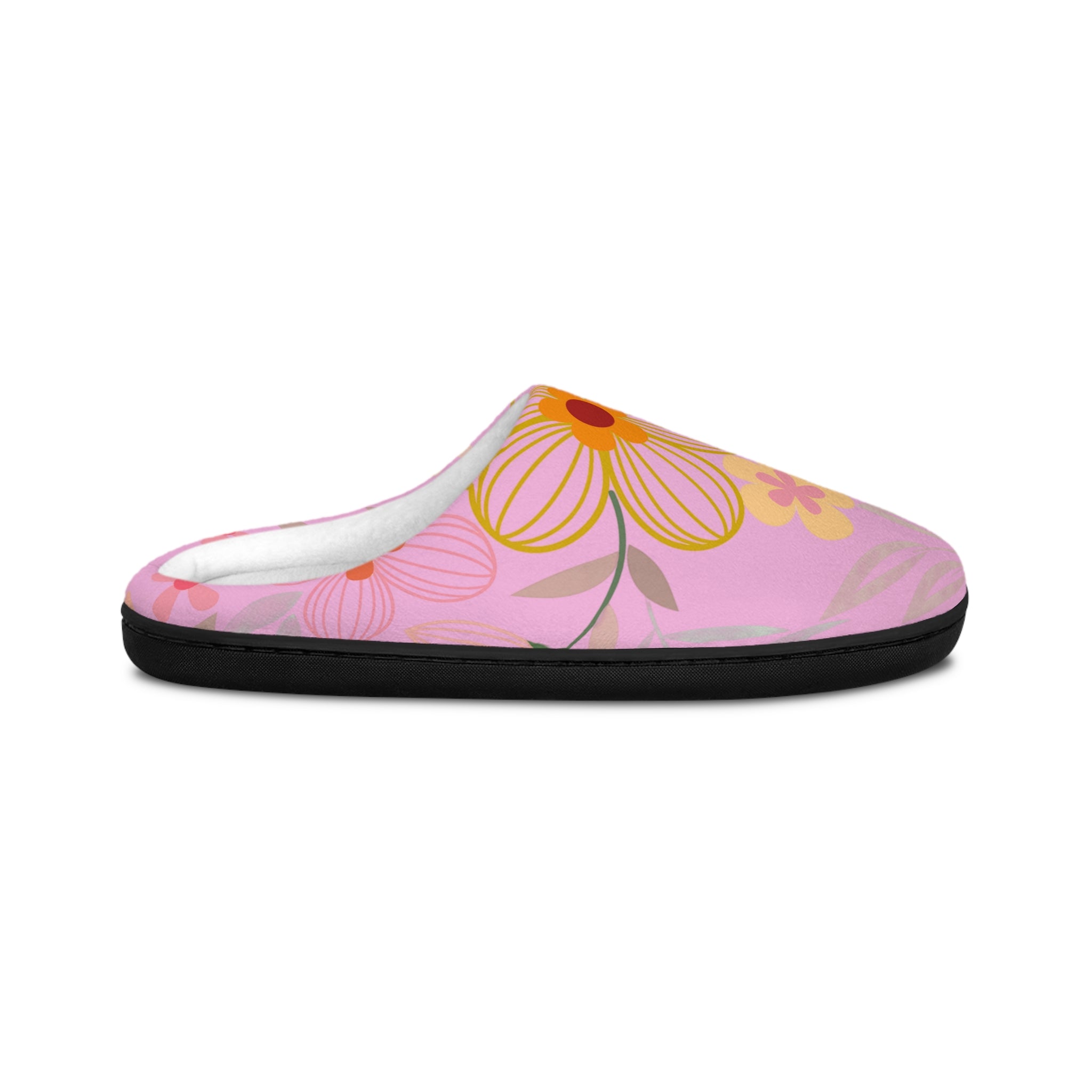 Floral Pink Cozy Indoor Slippers — Women's Soft Flower Pattern House Shoes