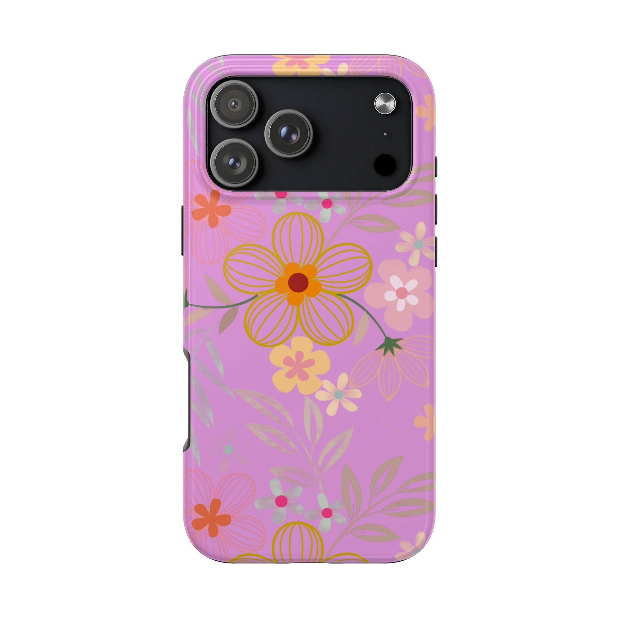 Floral Pink Tough Phone Case – Retro Flower Pattern Phone Cover