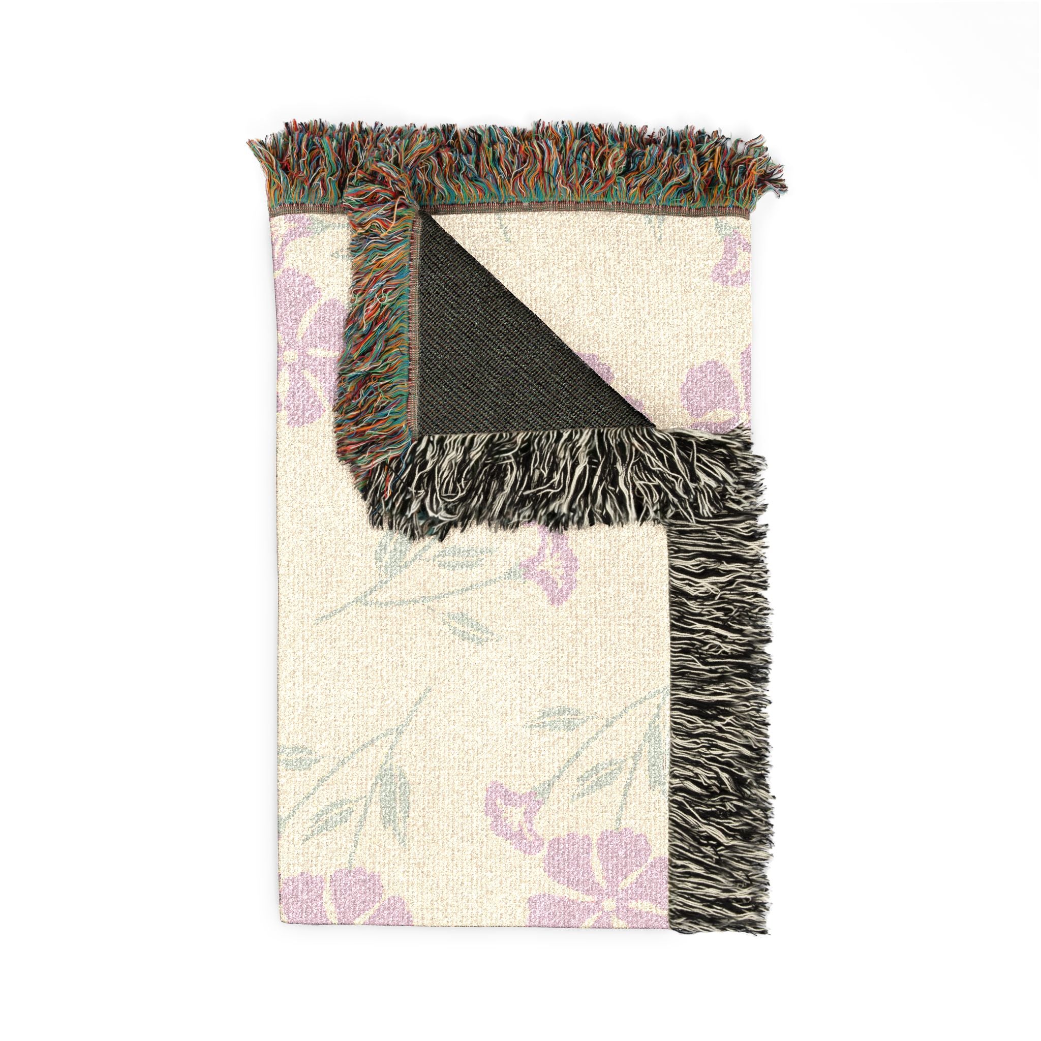 Pastel Floral Woven Blanket — Lavender Blossom Throw with Fringe