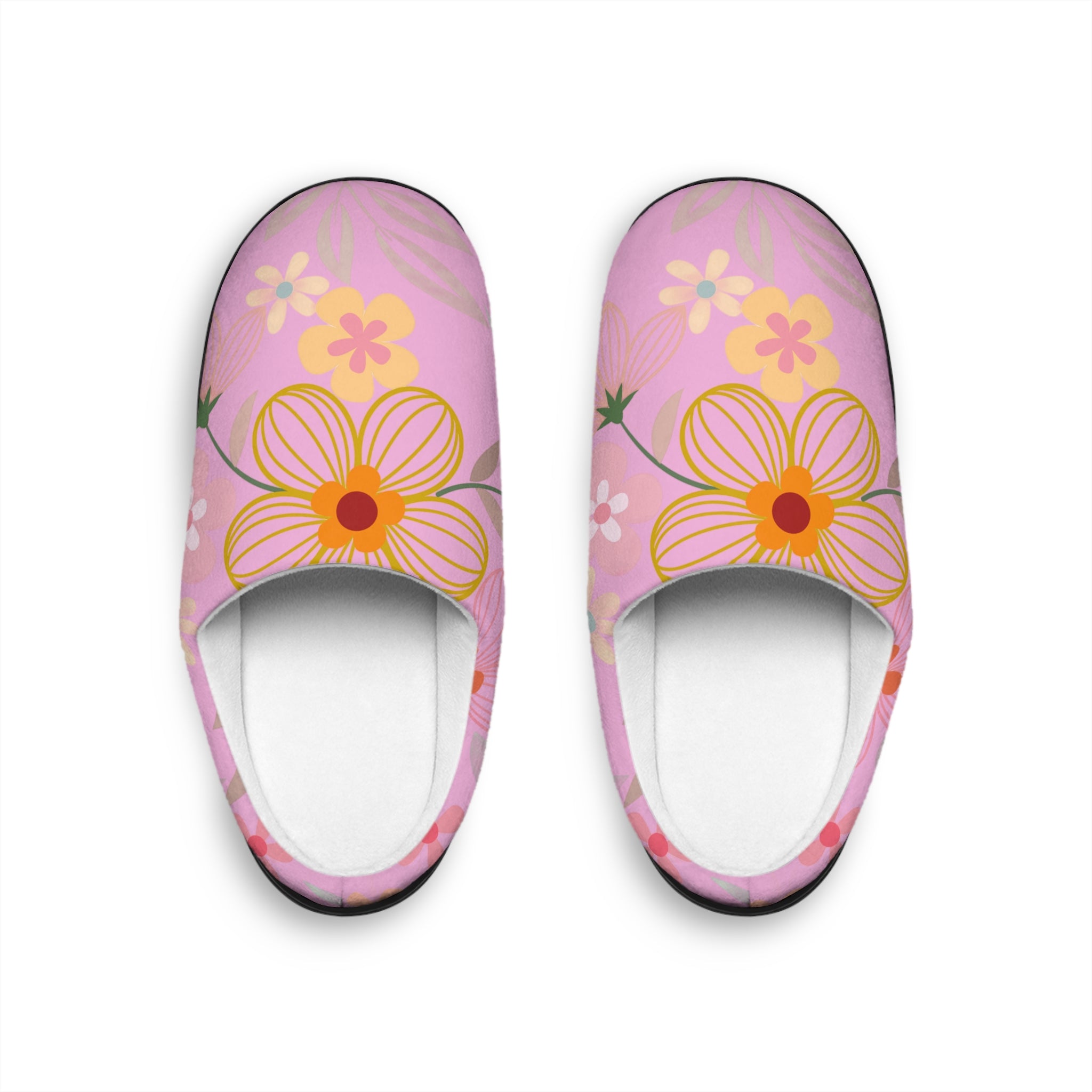 Floral Pink Cozy Indoor Slippers — Women's Soft Flower Pattern House Shoes