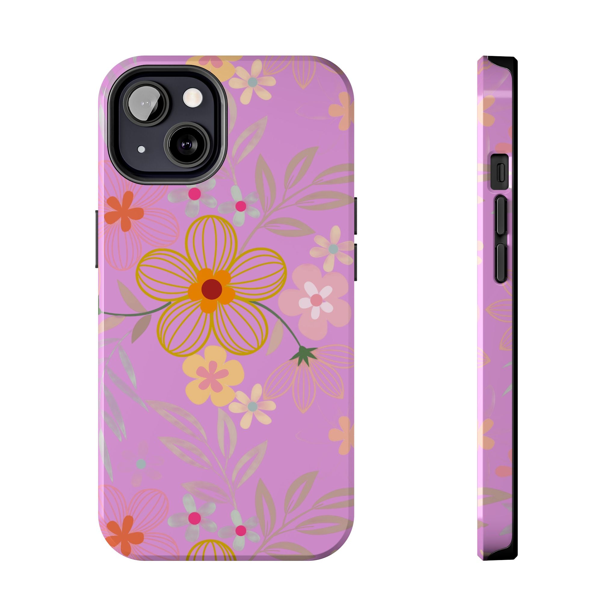 Floral Pink Tough Phone Case – Retro Flower Pattern Phone Cover