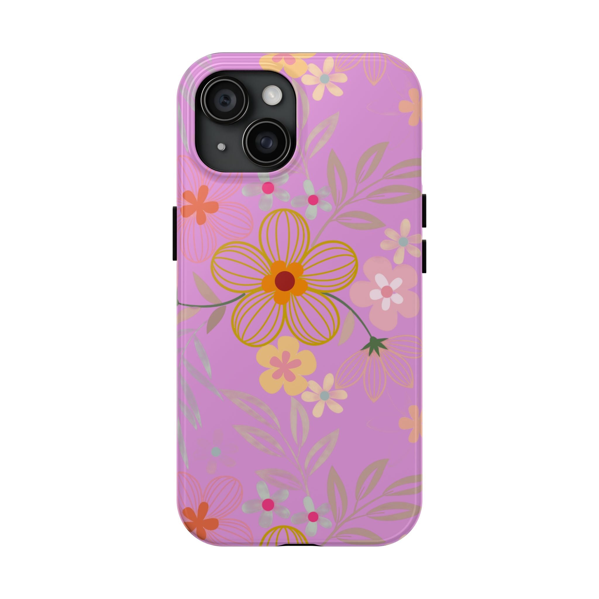 Floral Pink Tough Phone Case – Retro Flower Pattern Phone Cover