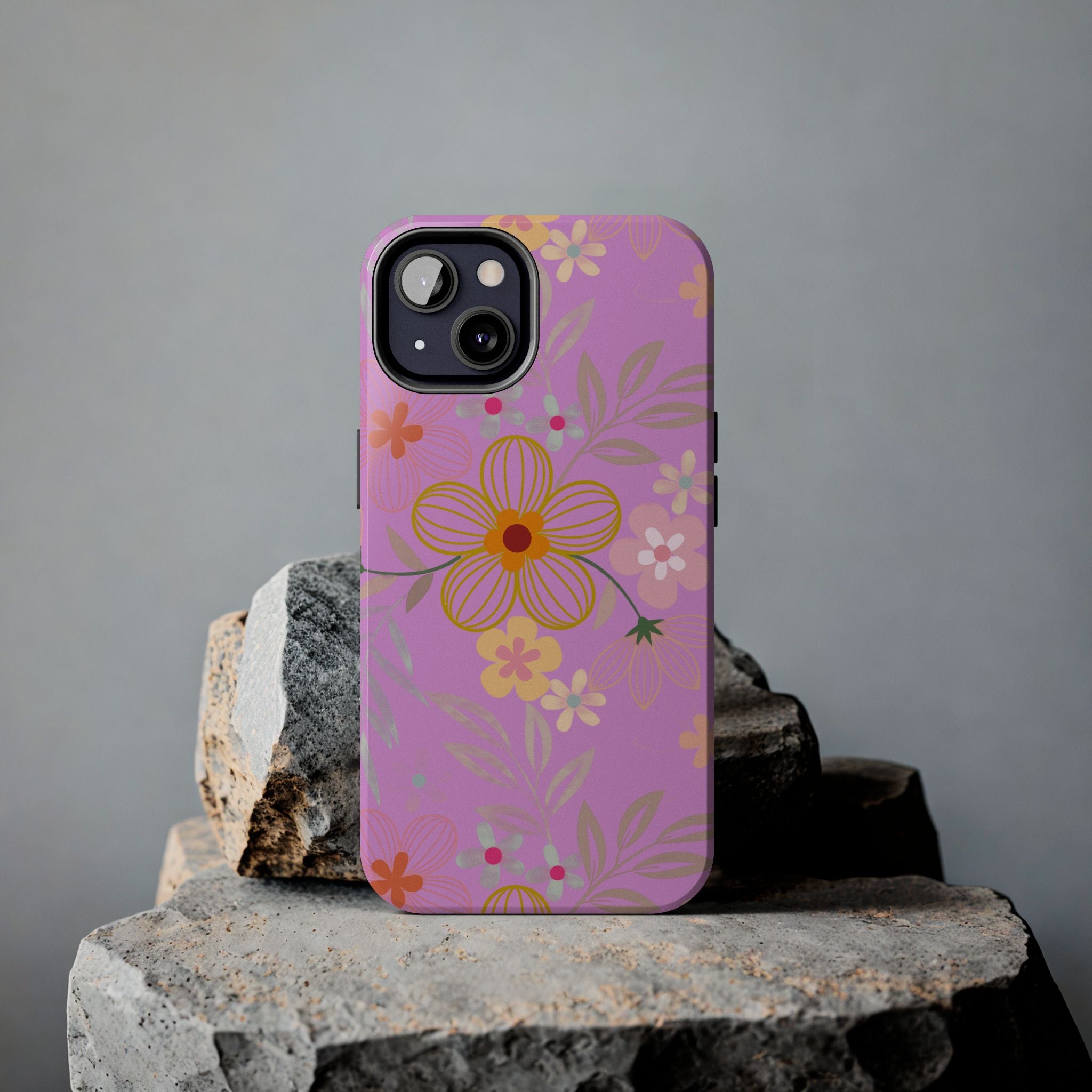 Floral Pink Tough Phone Case – Retro Flower Pattern Phone Cover
