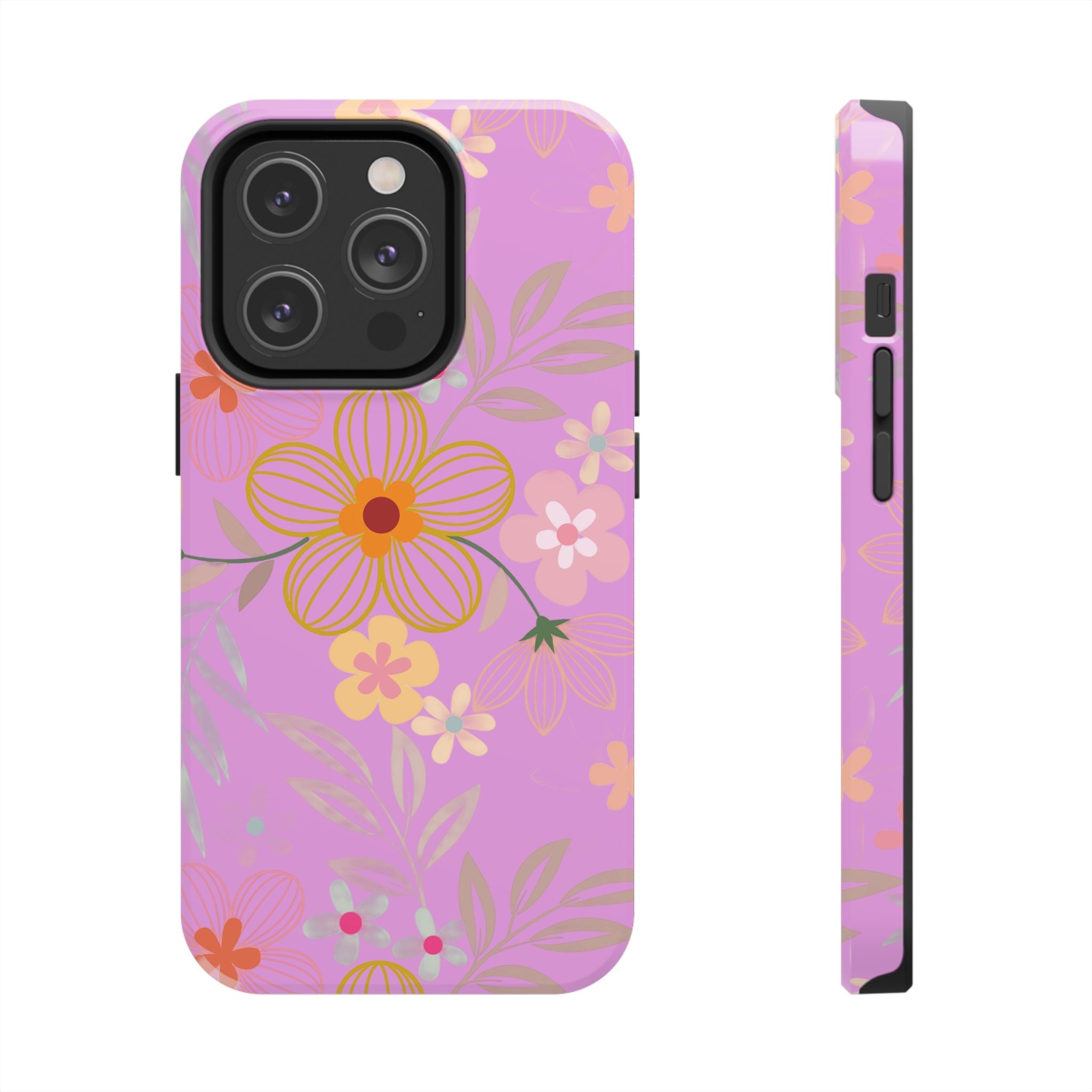 Floral Pink Tough Phone Case – Retro Flower Pattern Phone Cover