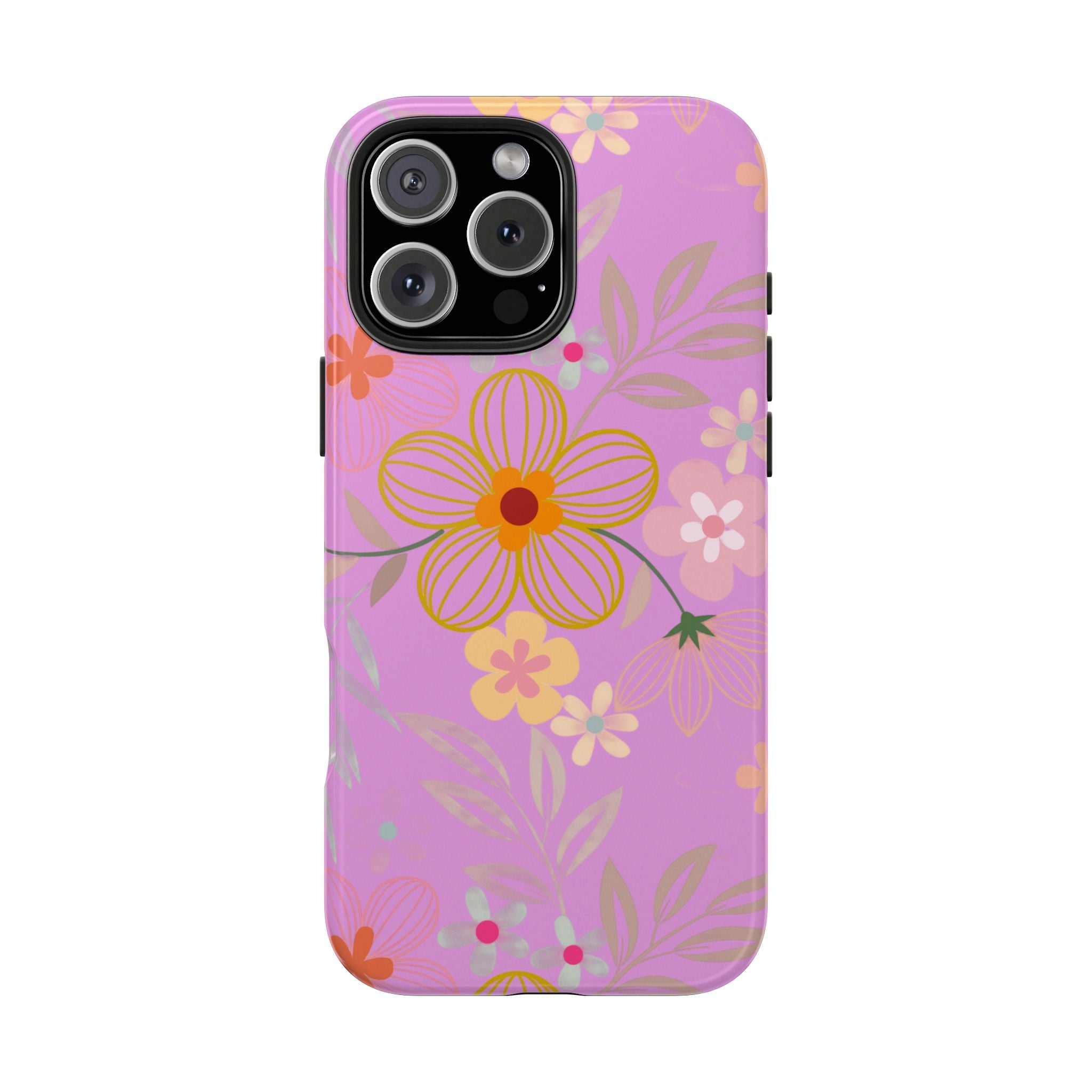 Floral Pink Tough Phone Case – Retro Flower Pattern Phone Cover