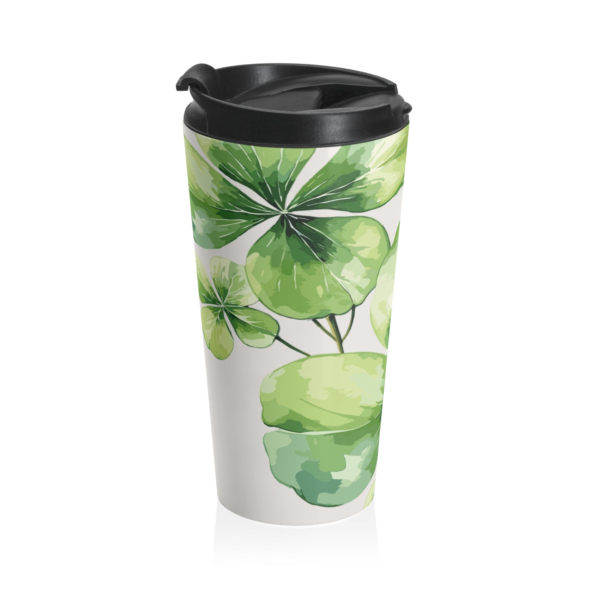 Botanical Green Clover Stainless Steel Travel Mug – Insulated Floral Tumbler