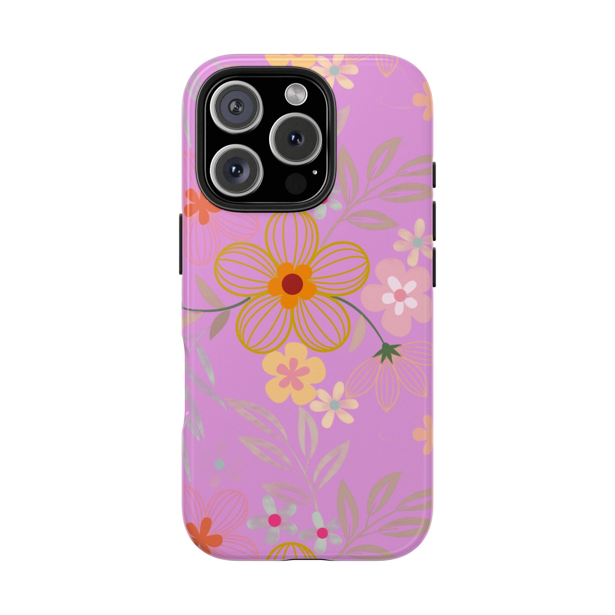 Floral Pink Tough Phone Case – Retro Flower Pattern Phone Cover