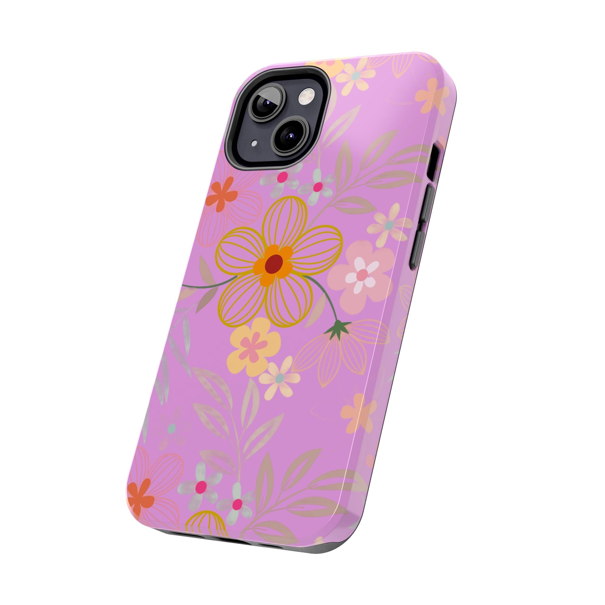 Floral Pink Tough Phone Case – Retro Flower Pattern Phone Cover