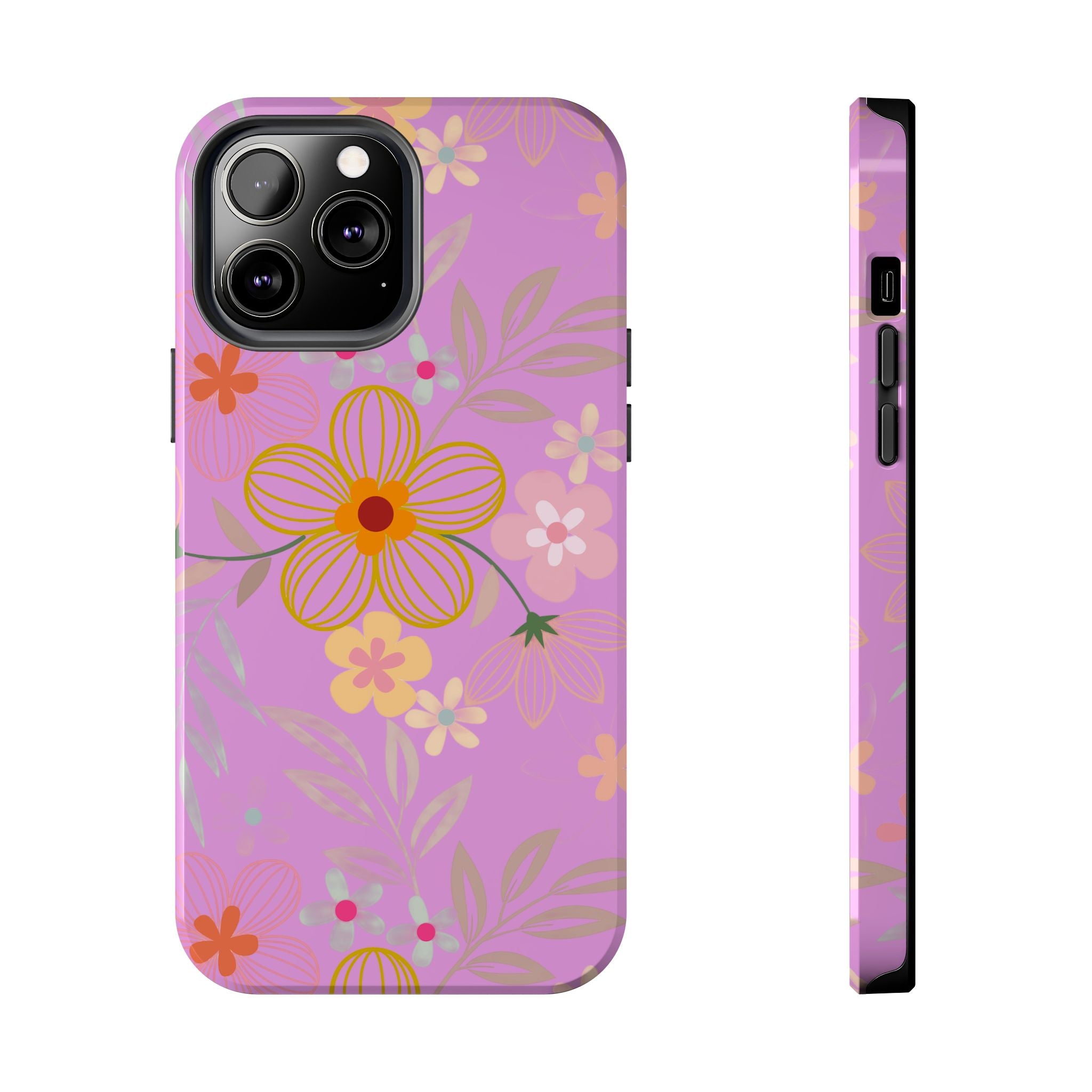 Floral Pink Tough Phone Case – Retro Flower Pattern Phone Cover