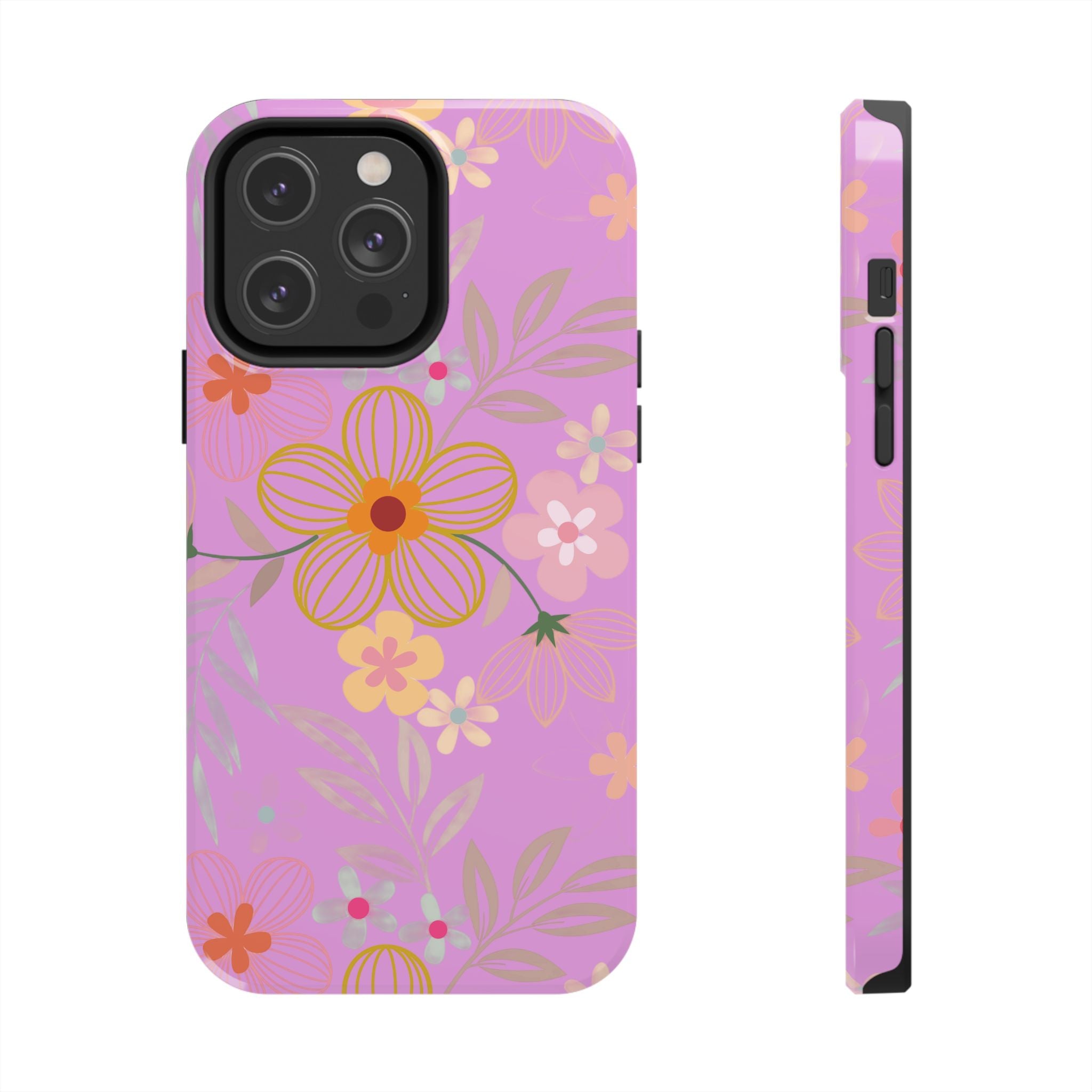 Floral Pink Tough Phone Case – Retro Flower Pattern Phone Cover