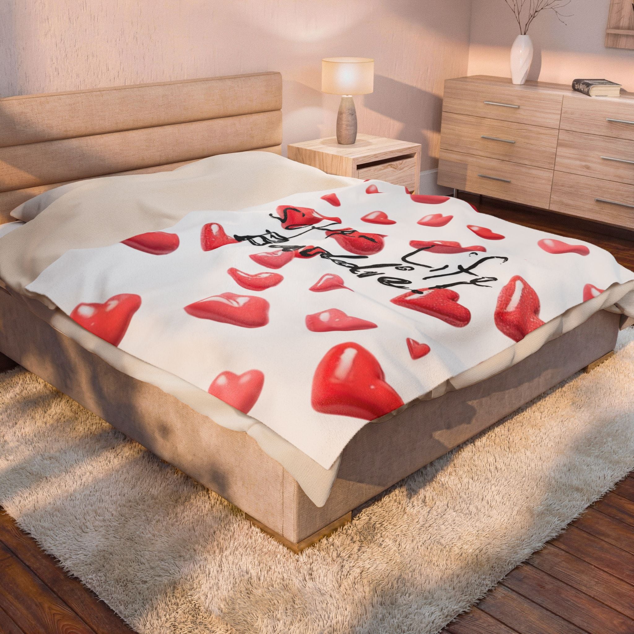 Velveteen Plush Blanket — "Soft Life Baddie" Heart Print Cozy Throw