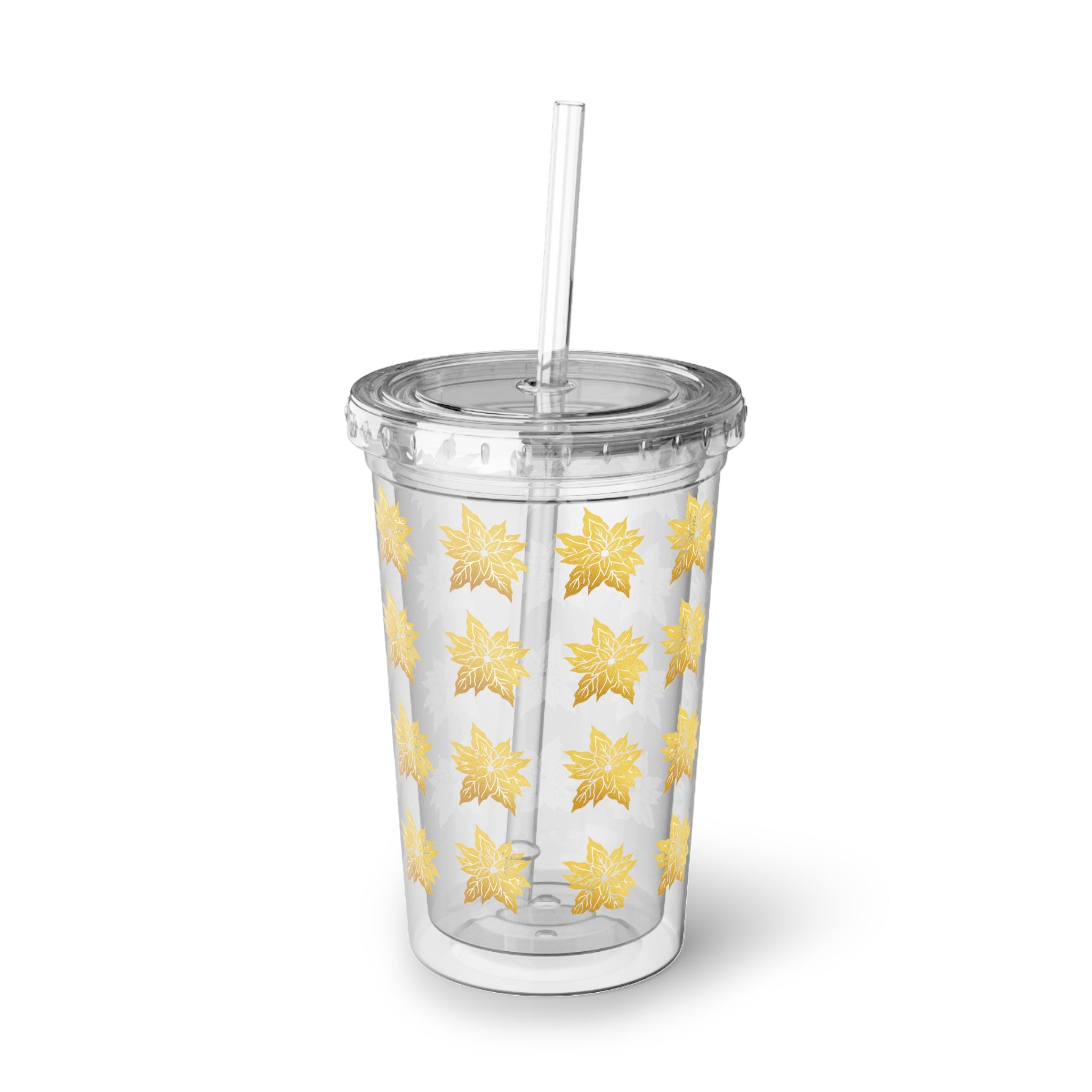 Gold Maple Leaf Acrylic Tumbler with Straw — Fall Floral Travel Cup